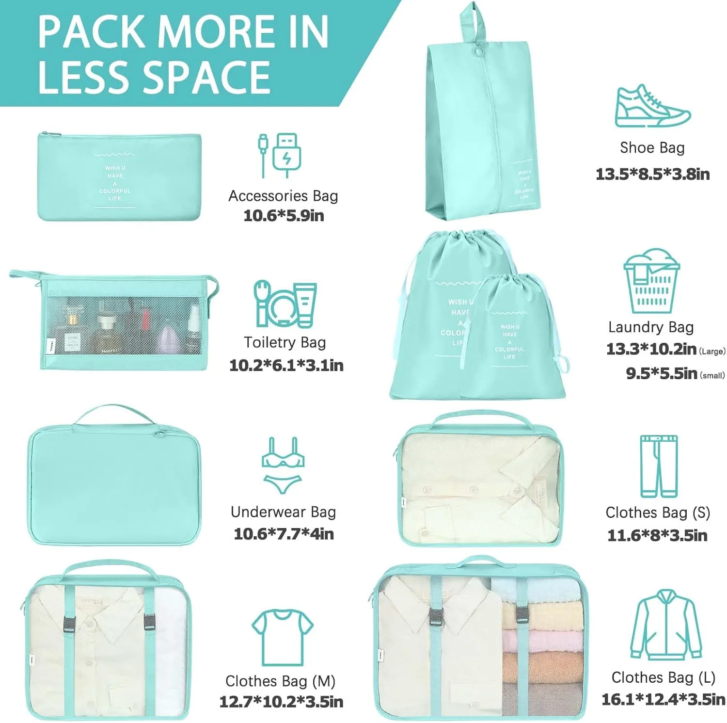 8 Set Packing Cubes for Travel, Travel Luggage Packing Organizers, Travel Accessories Large Toiletries Bag for Clothes Shoes Cosmetics Toiletries (Blue)