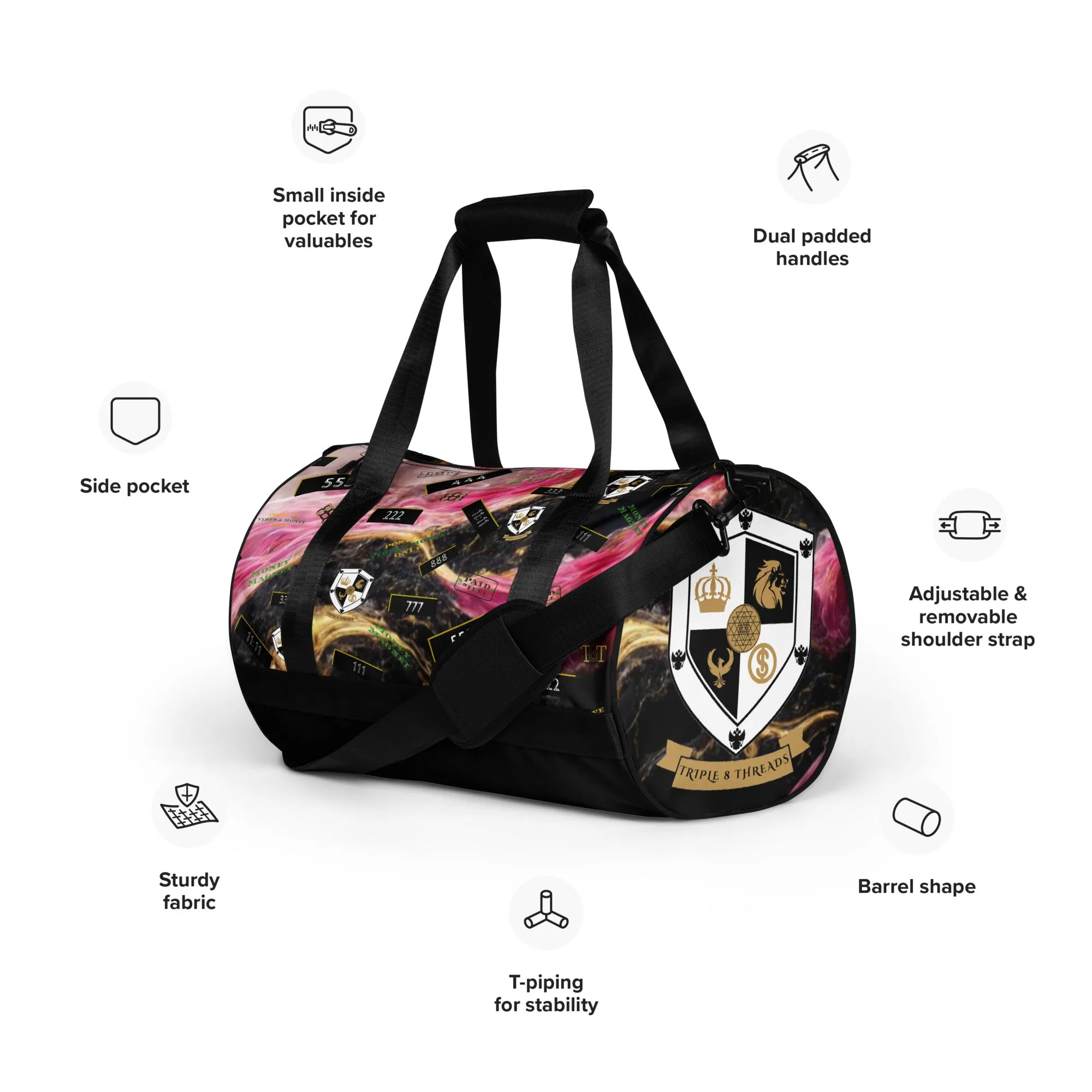8xquiZit Collection T8T Pynk, Black, N Gold Marble Manifestation Gym Bag