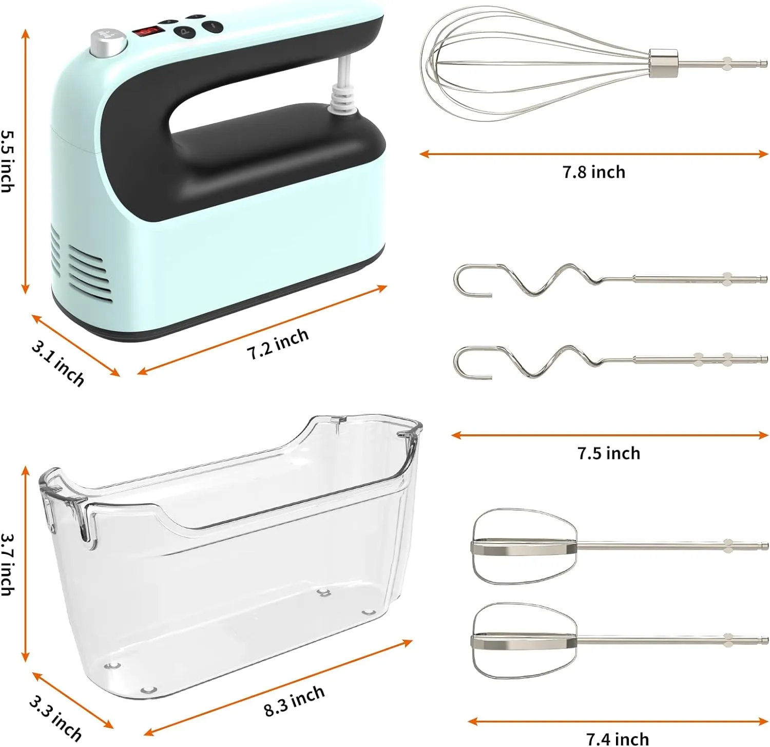 9-Speed Digital Hand Mixer Electric, 400W Powerful DC Motor, Baking Mixer Handheld with Snap-On Storage Case, Touch Button, Turbo Boost, Dough Hooks, Whisk (Ice Blue)