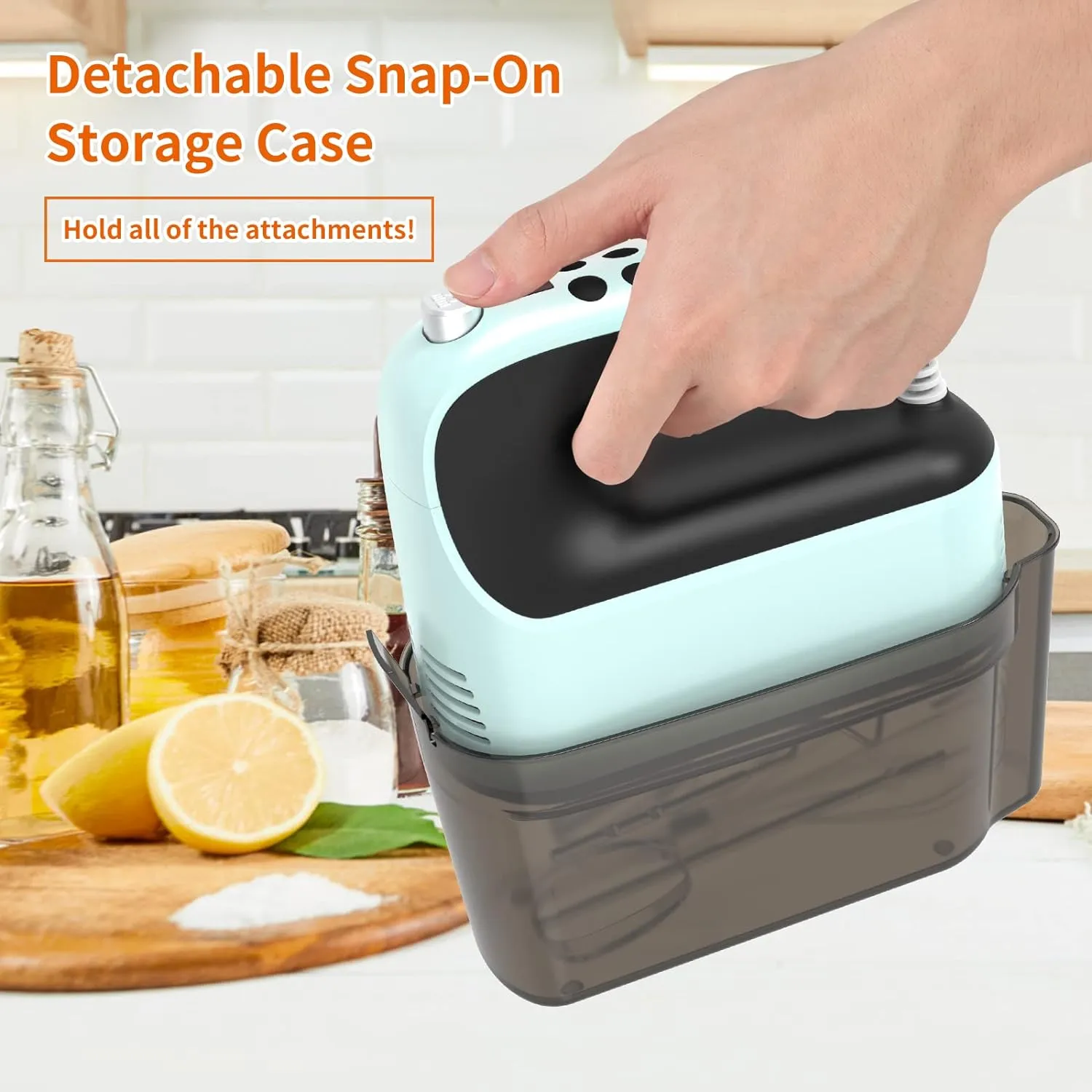 9-Speed Digital Hand Mixer Electric, 400W Powerful DC Motor, Baking Mixer Handheld with Snap-On Storage Case, Touch Button, Turbo Boost, Dough Hooks, Whisk (Ice Blue)