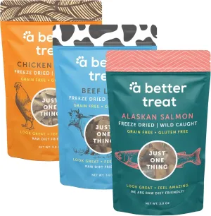A Better Treat – Freeze Dried Wild Caught Salmon, Grass Fed Beef, Free-Range Chicken Dog and Cat Treats, Single Ingredient | Natural, Healthy, Diabetic Friendly | Made in The USA