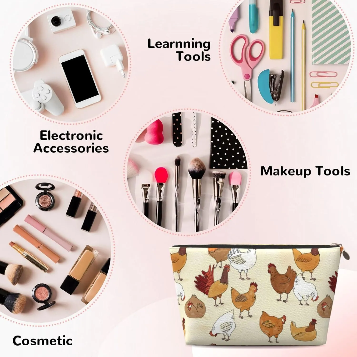 A Brood Of Chickens Cosmetic Bag Travel Makeup Bag Organizer Toiletry Bag with Zipper Storage Pouch Coin Purse Brushes for Women Girls Gifts