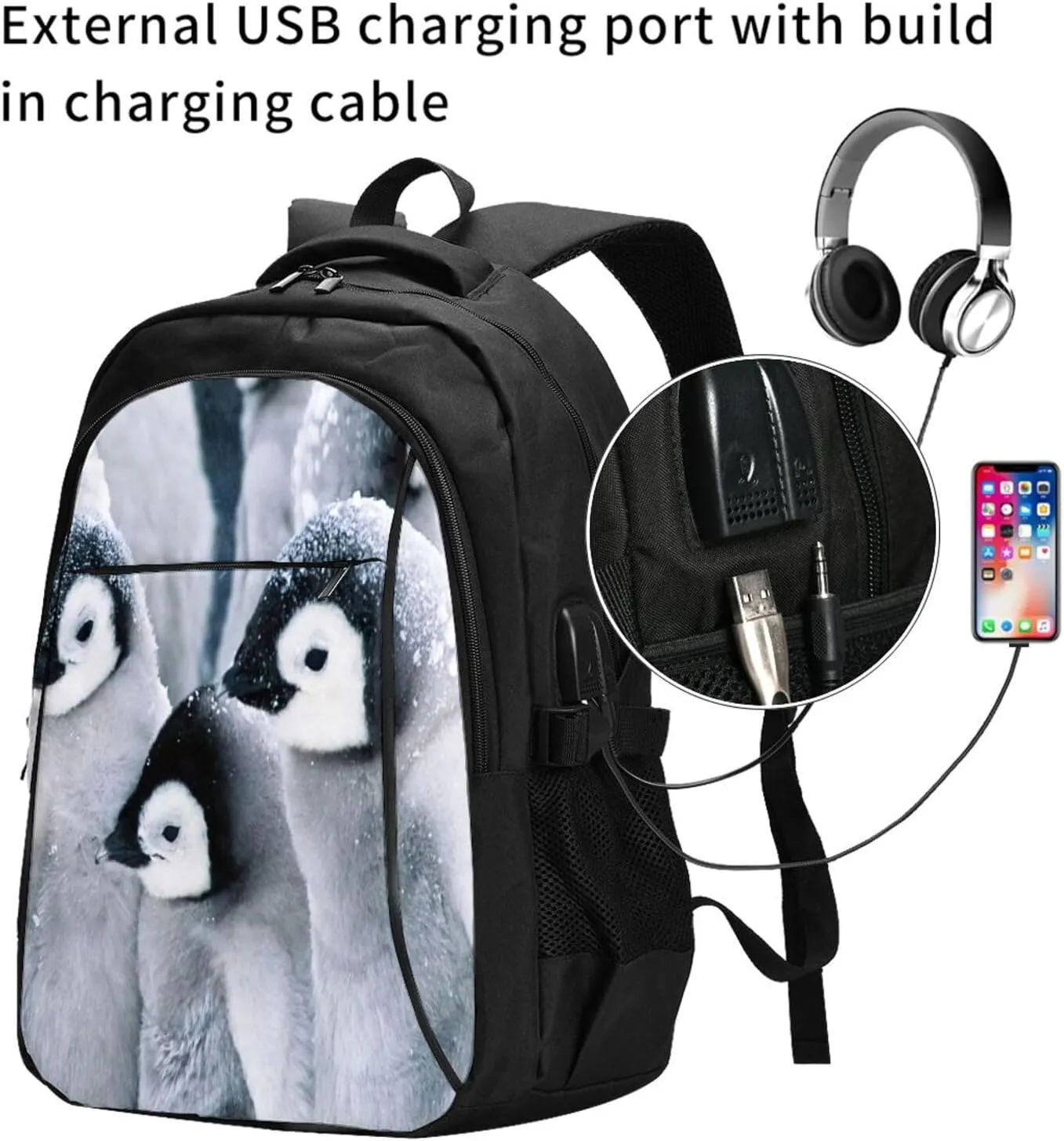 A Group Of Penguins Travel Laptop Backpack,18 Inch Carry on Backpack for Men Women with USB Port, Work Computer Backpack