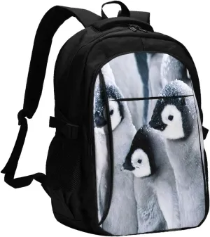 A Group Of Penguins Travel Laptop Backpack,18 Inch Carry on Backpack for Men Women with USB Port, Work Computer Backpack