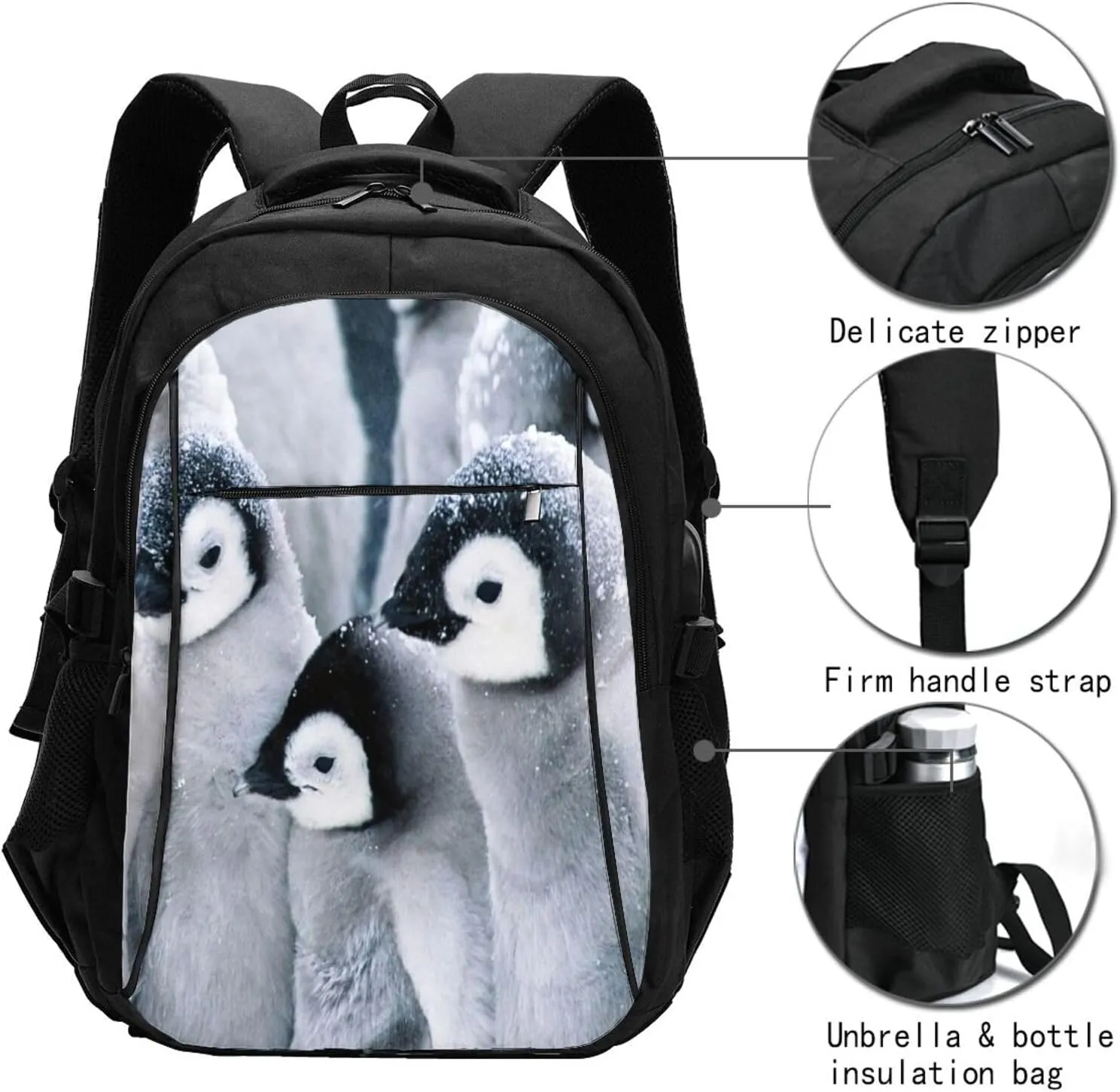 A Group Of Penguins Travel Laptop Backpack,18 Inch Carry on Backpack for Men Women with USB Port, Work Computer Backpack