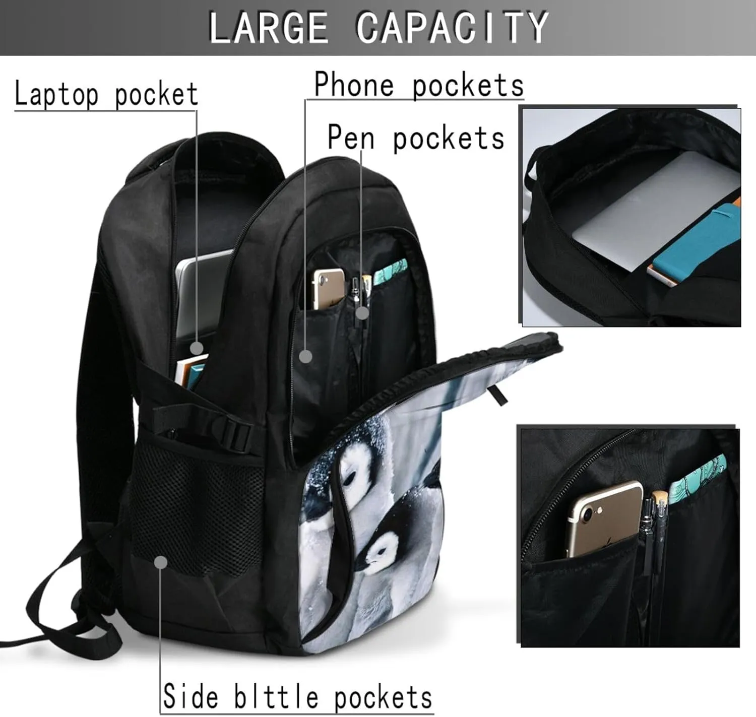 A Group Of Penguins Travel Laptop Backpack,18 Inch Carry on Backpack for Men Women with USB Port, Work Computer Backpack