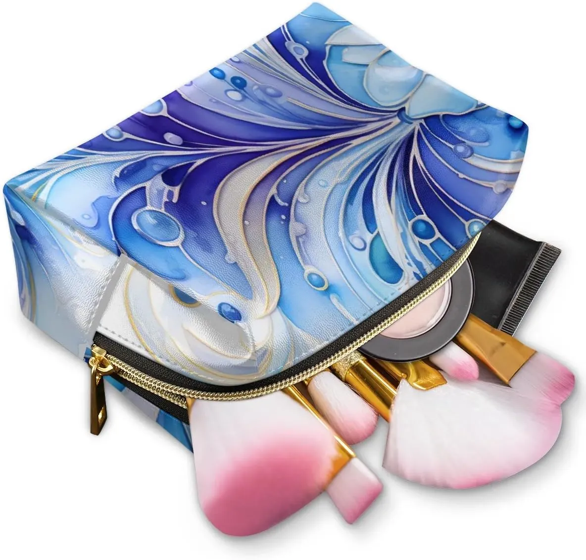 Abstract Beauty Boho Printing Travel Makeup Bag for Women, PU Leather Waterproof Checkered Cosmetic Bags Large Make up Bag Zipper Pouch