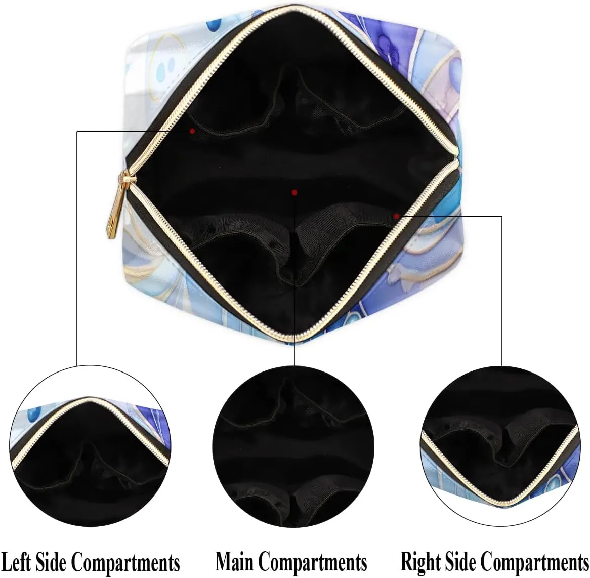 Abstract Beauty Boho Printing Travel Makeup Bag for Women, PU Leather Waterproof Checkered Cosmetic Bags Large Make up Bag Zipper Pouch