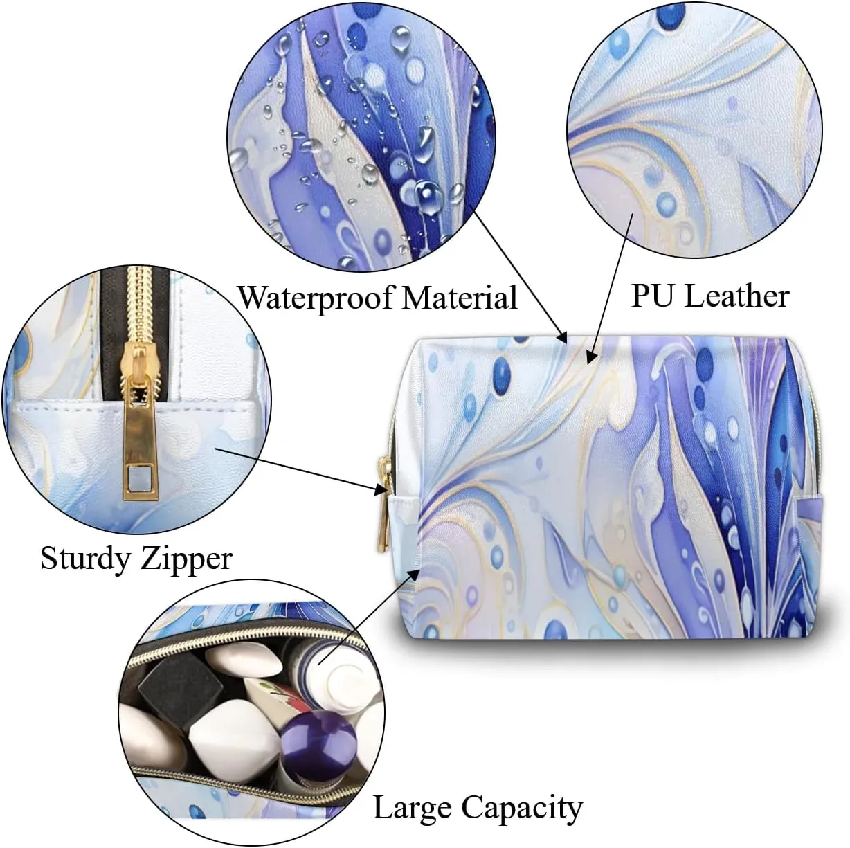 Abstract Beauty Boho Printing Travel Makeup Bag for Women, PU Leather Waterproof Checkered Cosmetic Bags Large Make up Bag Zipper Pouch