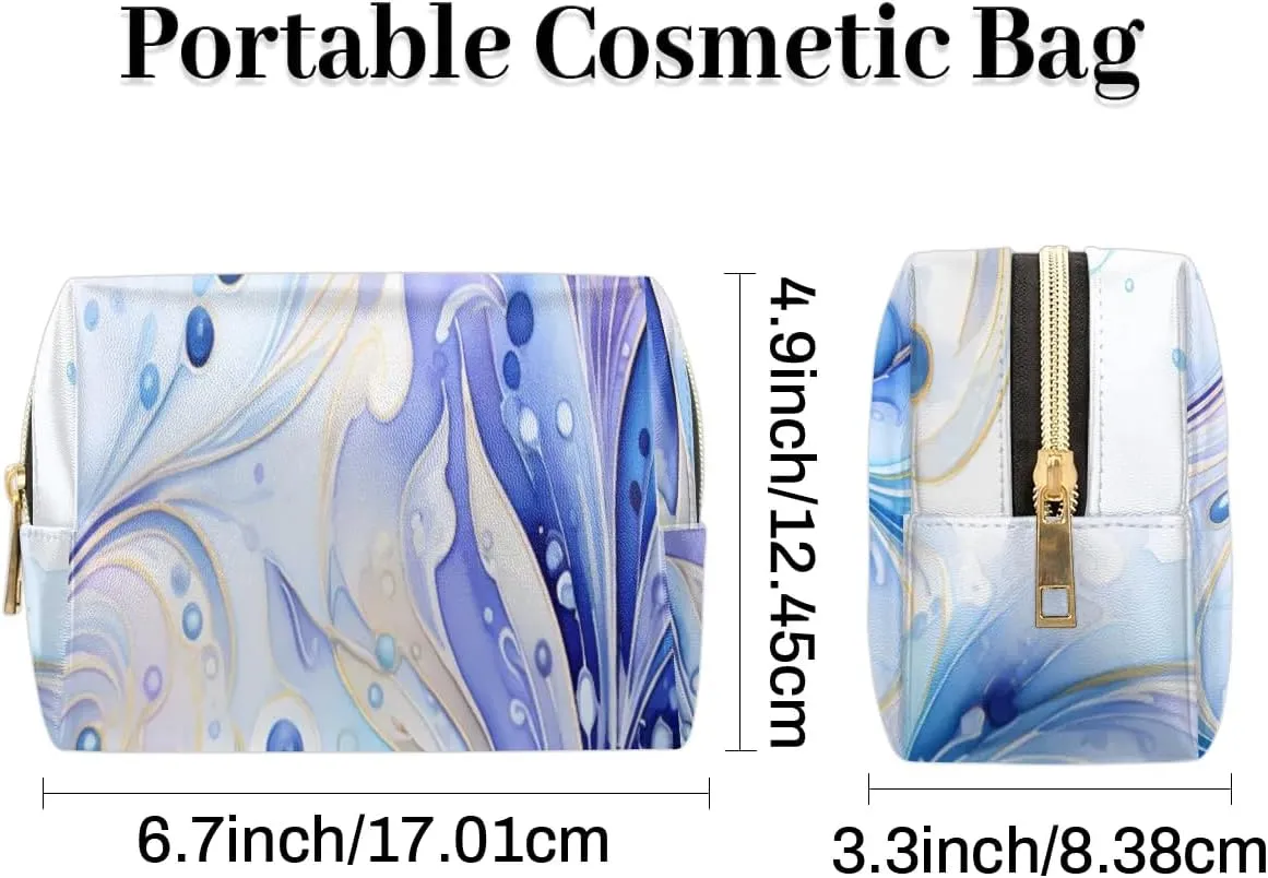 Abstract Beauty Boho Printing Travel Makeup Bag for Women, PU Leather Waterproof Checkered Cosmetic Bags Large Make up Bag Zipper Pouch