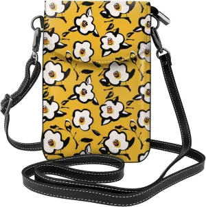 Abstract Flower Petals Crossbody Bag for Women PU Leather Small Travel Cell Phone Pouch Lightweight Mini Phone Purse Wallet Cross Body Shoulder Bags with Card Slots and Shoulder Strap