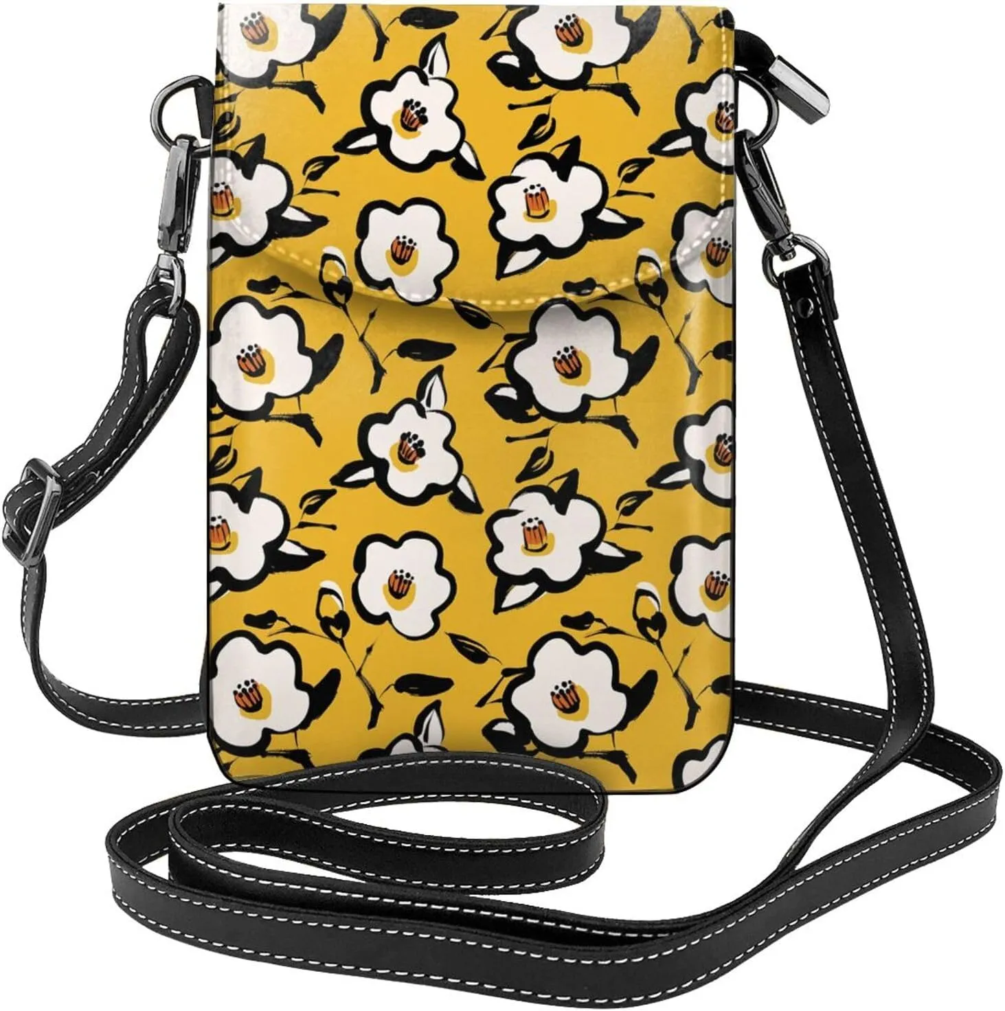 Abstract Flower Petals Crossbody Bag for Women PU Leather Small Travel Cell Phone Pouch Lightweight Mini Phone Purse Wallet Cross Body Shoulder Bags with Card Slots and Shoulder Strap