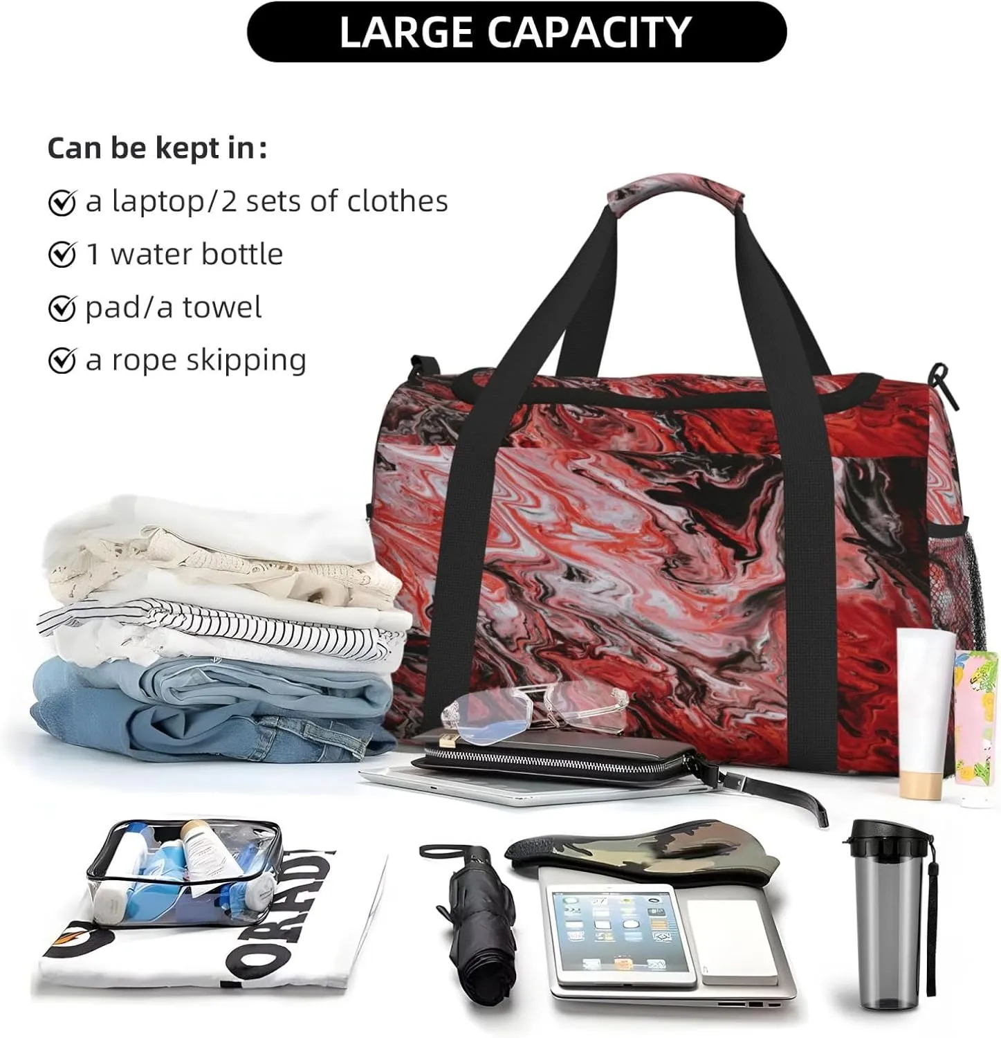 Acrylic Paint Travel Duffel Bag Large Foldable Waterproof Overnight Bag For Beach Swim Bags Pool Sports Gym