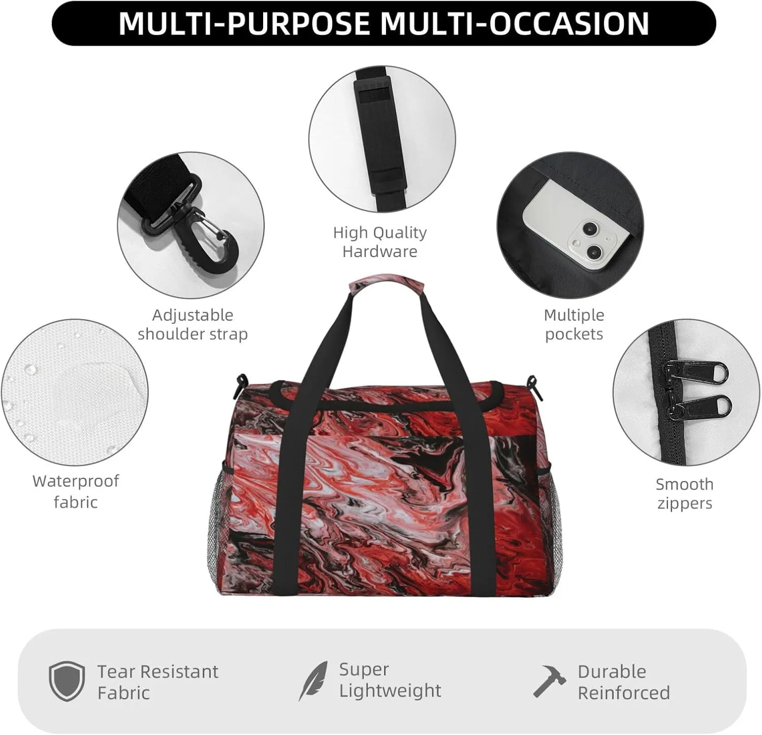 Acrylic Paint Travel Duffel Bag Large Foldable Waterproof Overnight Bag For Beach Swim Bags Pool Sports Gym