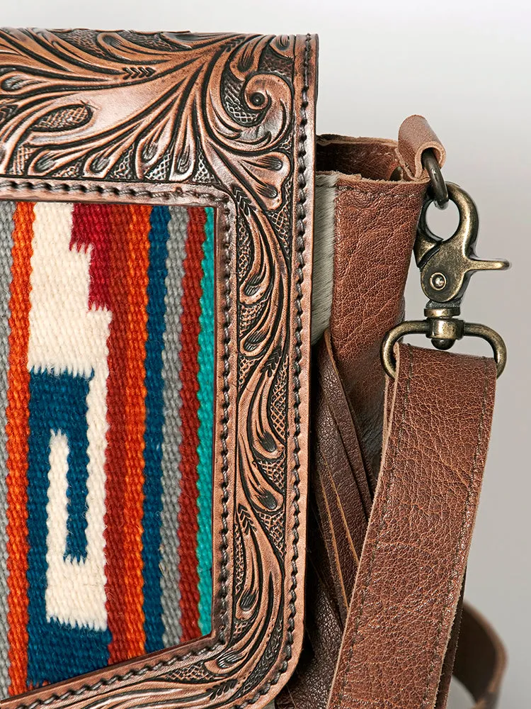 ADBG852E American Darling Hand Tooled Saddle Blanket Hair On Genuine Leather Women Bag Western Handbag Purse