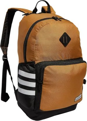 adidas Classic 3-Stripe Durable Backpack Student Athletic Sport Laptop Book Bag Discontinued, Mesa Brown/Black/White/4.0, One Size