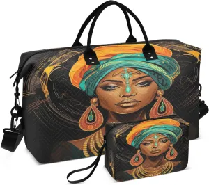 African Woman Watercolor Travel Duffel Bag with Toiletry Bag Weekender Bag for Carry on Sports Gym Bag for Gym Yoga Sports