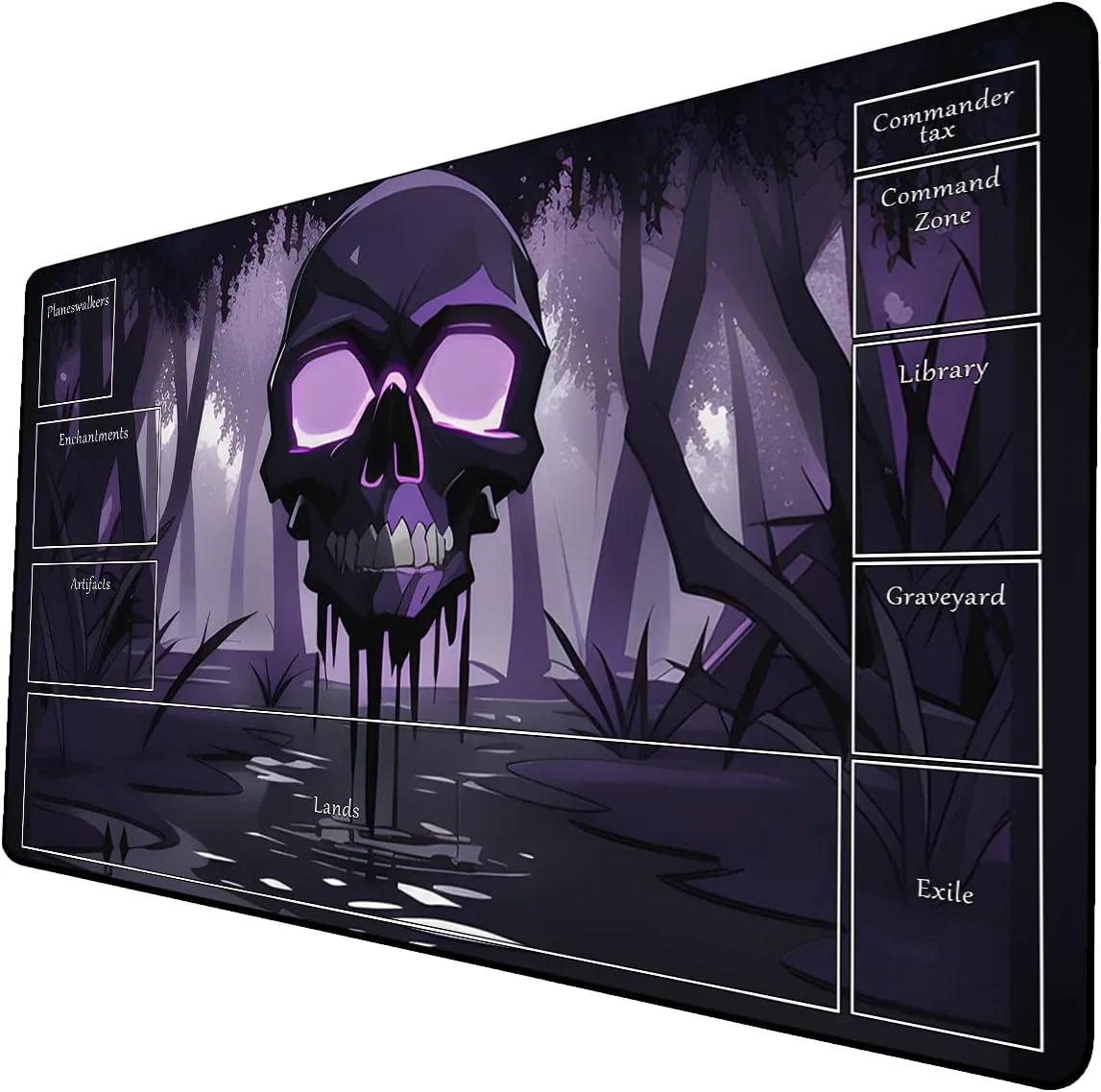 AI Painting TCG Playmat - MTG Trading Card Game Mat with Zone Layout, 24x14 Inches Premium MTG Play Mat - The Perfect Companion for Intense Card Battles - Fantasy Dark Skull Black Lotus 424A301