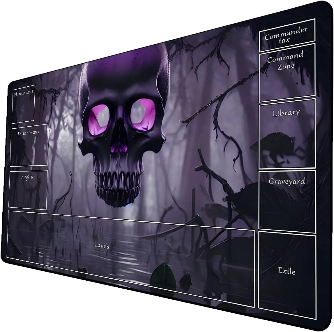 AI Painting TCG Playmat - MTG Trading Card Game Mat with Zone Layout, 24x14 Inches Premium MTG Play Mat - The Perfect Companion for Intense Card Battles - Fantasy Dark Skull Black Lotus 424A312