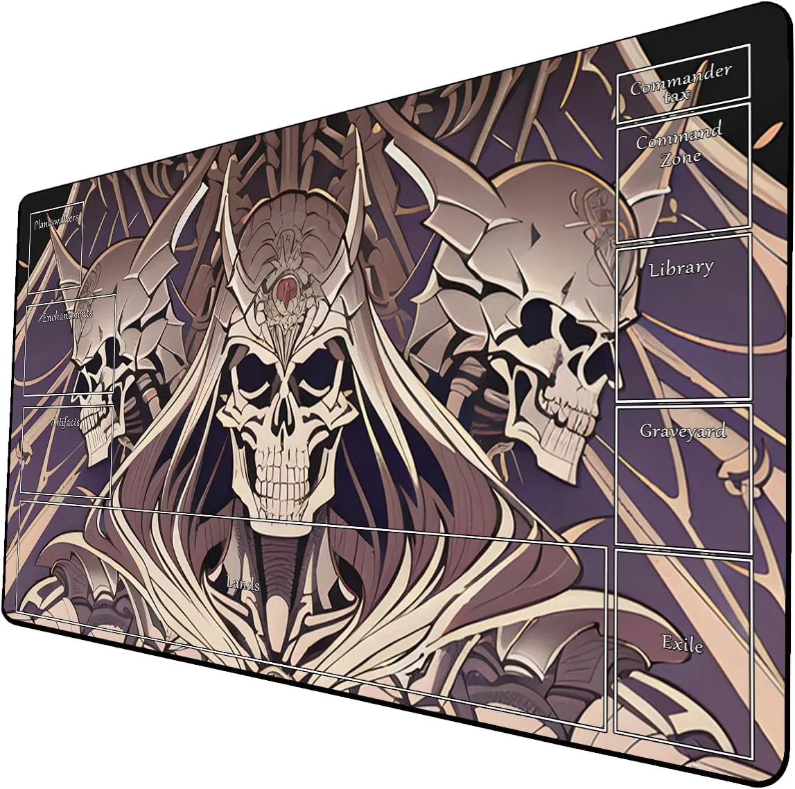 AI Painting TCG Playmat - MTG Trading Card Game Mat with Zone Layout, 24x14 Inches Premium MTG Play Mat - The Perfect Companion for Intense Card Battles - Fantasy Dark Skull Black Lotus 509A001