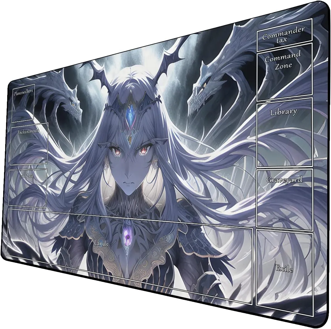 AI Painting TCG Playmat - MTG Trading Card Game Mat with Zone Layout, 24x14 Inches Premium MTG Play Mat - The Perfect Companion for Intense Card Battles - Fantasy Dark Skull Black Lotus 509A012
