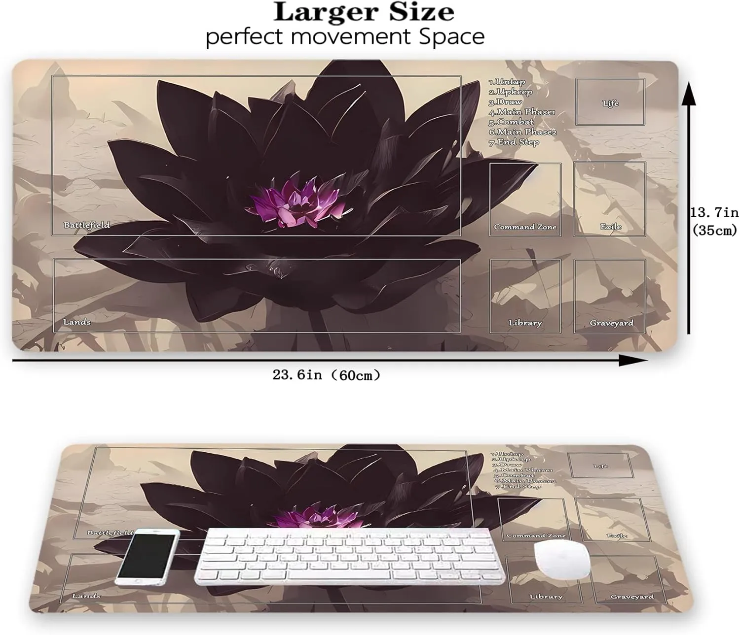 AI Painting TCG Playmat - MTG Trading Card Game Mat with Zones, 24x14 Inches Premium MTG Playmat - The Perfect Companion for Intense Card Battles - Fantasy Dark Vampire Lotus-030