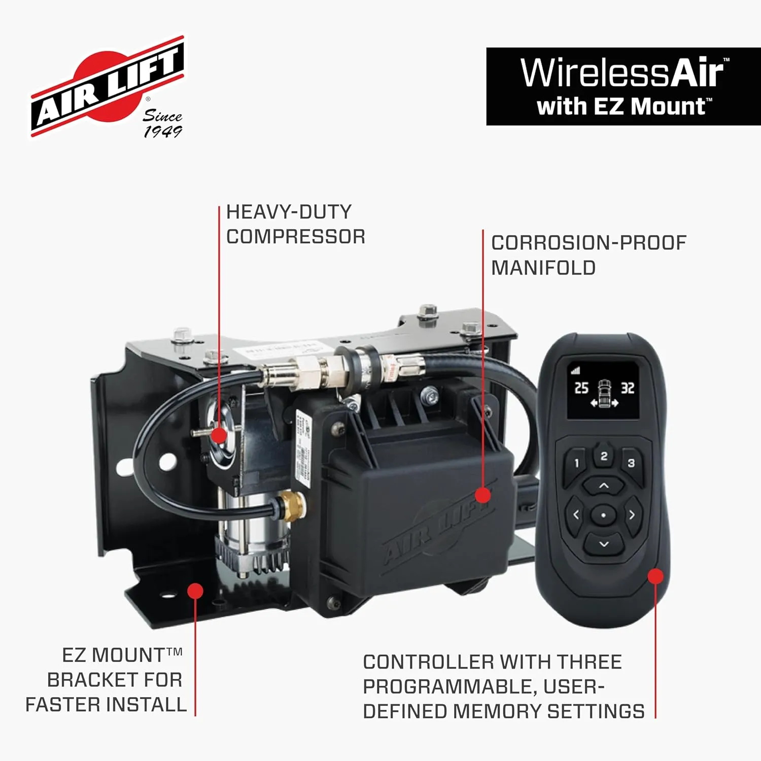 Air Lift WirelessAir   EZ Mount, 2nd Generation On-Board Air Compressor with Mobile App - 74000EZ