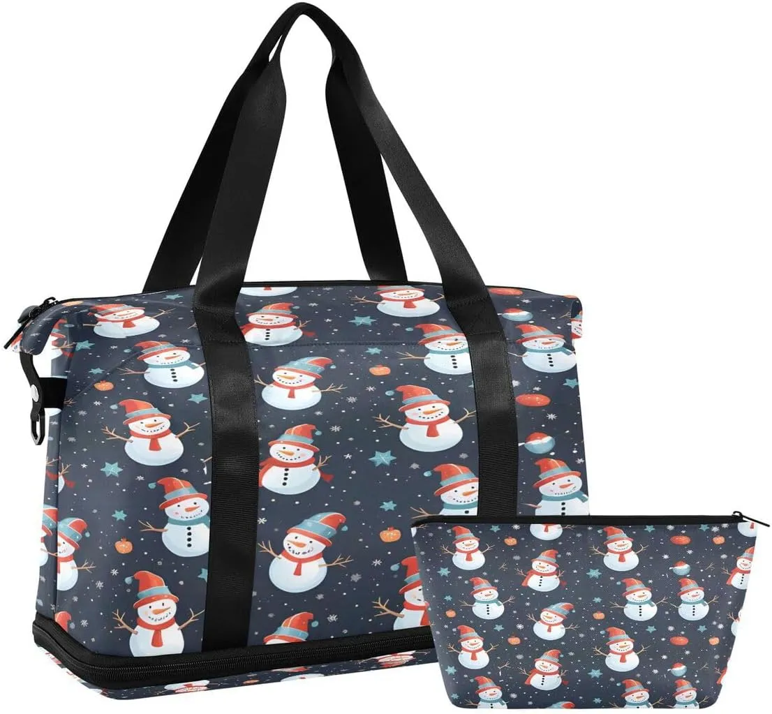 ALAZA Color Snowman Ball Bell Snowflake Travel Duffel Bag with Shoe Compartment Tote Bag Weekender Overnight Bag with Wet Pocket for Travel,Gym,Yoga,Swimming