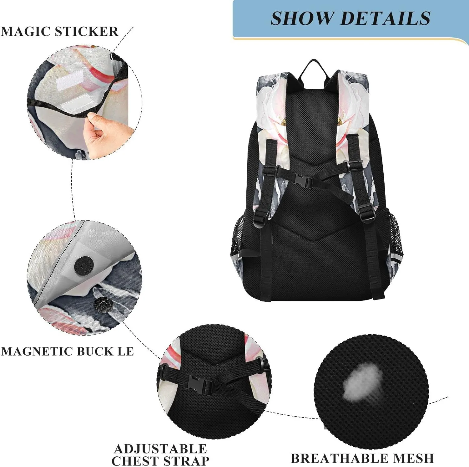 ALAZA Flowers and Leaves Casual Backpack Travel Daypack Bookbag