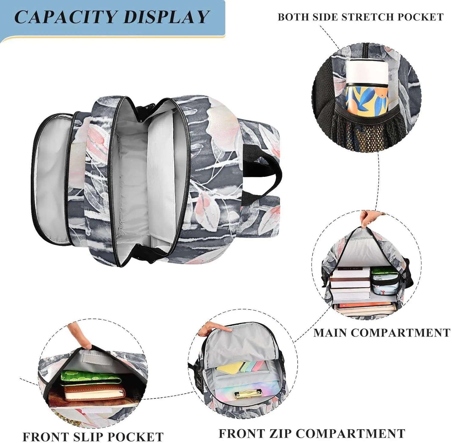 ALAZA Flowers and Leaves Casual Backpack Travel Daypack Bookbag
