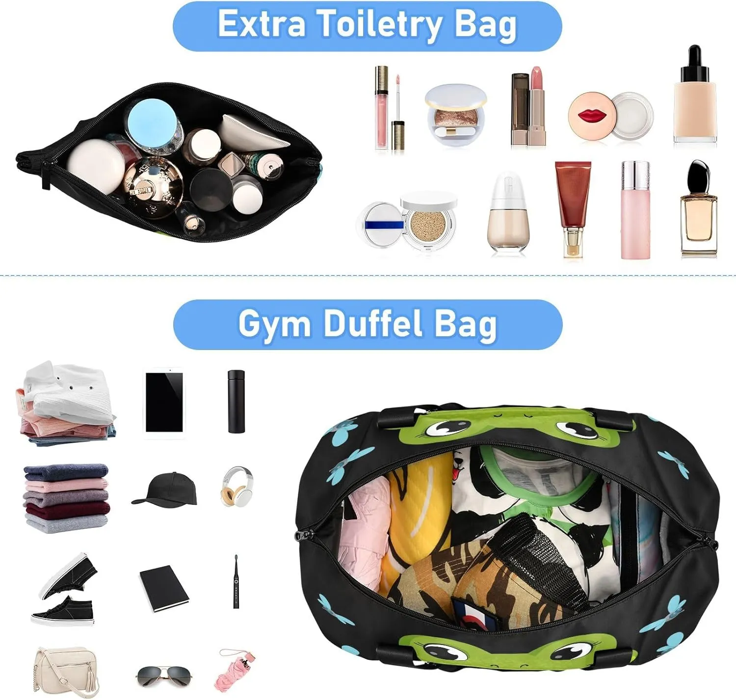 ALAZA Funny Frog Travel Duffel Bag for Women Men Sports Gym Bag with Shoe Compartment Tote Weekender Overnight Bags with Wet Pocket for Travel, Gym,Yoga,Swimming