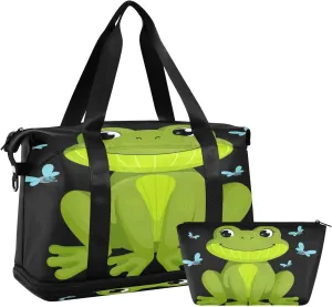 ALAZA Funny Frog Travel Duffel Bag for Women Men Sports Gym Bag with Shoe Compartment Tote Weekender Overnight Bags with Wet Pocket for Travel, Gym,Yoga,Swimming