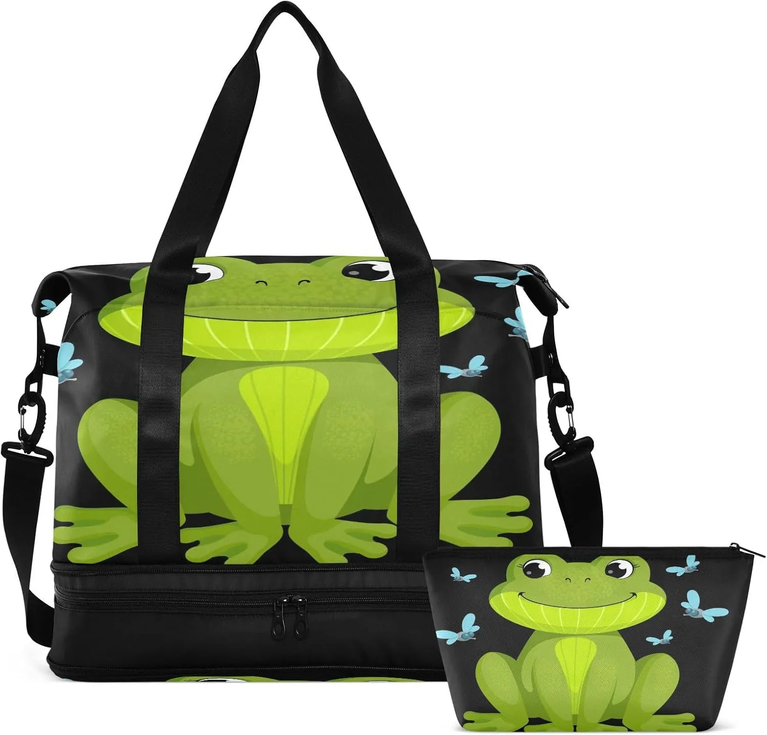 ALAZA Funny Frog Travel Duffel Bag for Women Men Sports Gym Bag with Shoe Compartment Tote Weekender Overnight Bags with Wet Pocket for Travel, Gym,Yoga,Swimming
