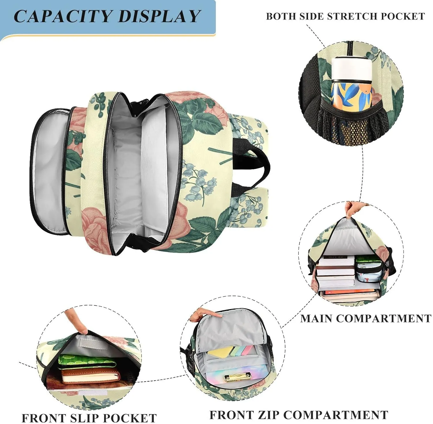 ALAZA Lowers Roses and Lilies Of The Valley Casual Backpack Travel Daypack Bookbag