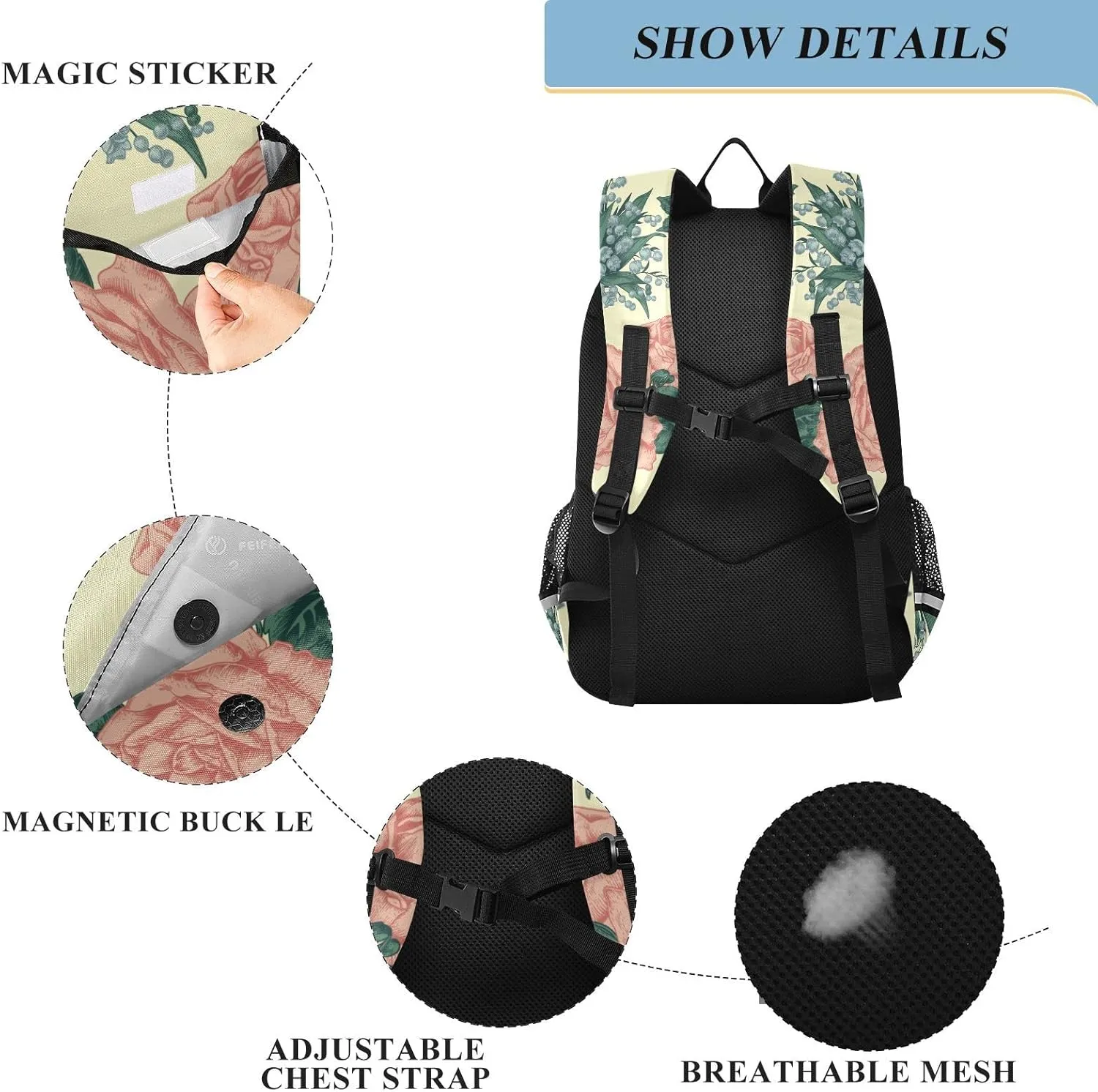 ALAZA Lowers Roses and Lilies Of The Valley Casual Backpack Travel Daypack Bookbag