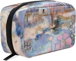 ALAZA Makeup Bag Cosmetic Bags for Women Small Zipper Pouch Travel Oil Painting Country Cottage Cosmetic Organizer Case Portable For Purse