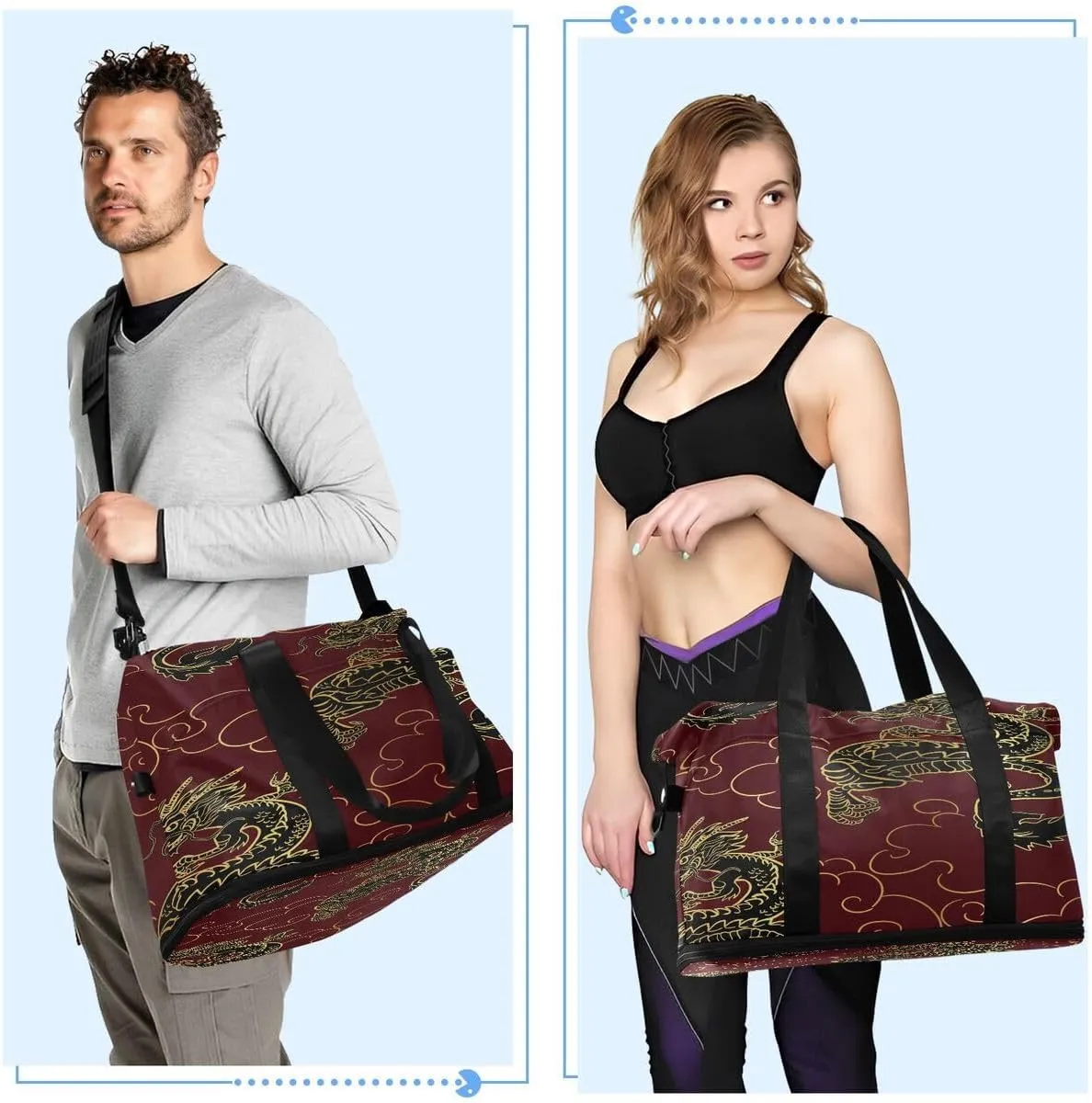 ALAZA Red Chinese Dragon Cloud Travel Duffel Bag with Shoe Compartment Tote Bag Weekender Overnight Bag with Wet Pocket for Travel,Gym,Yoga,Swimming