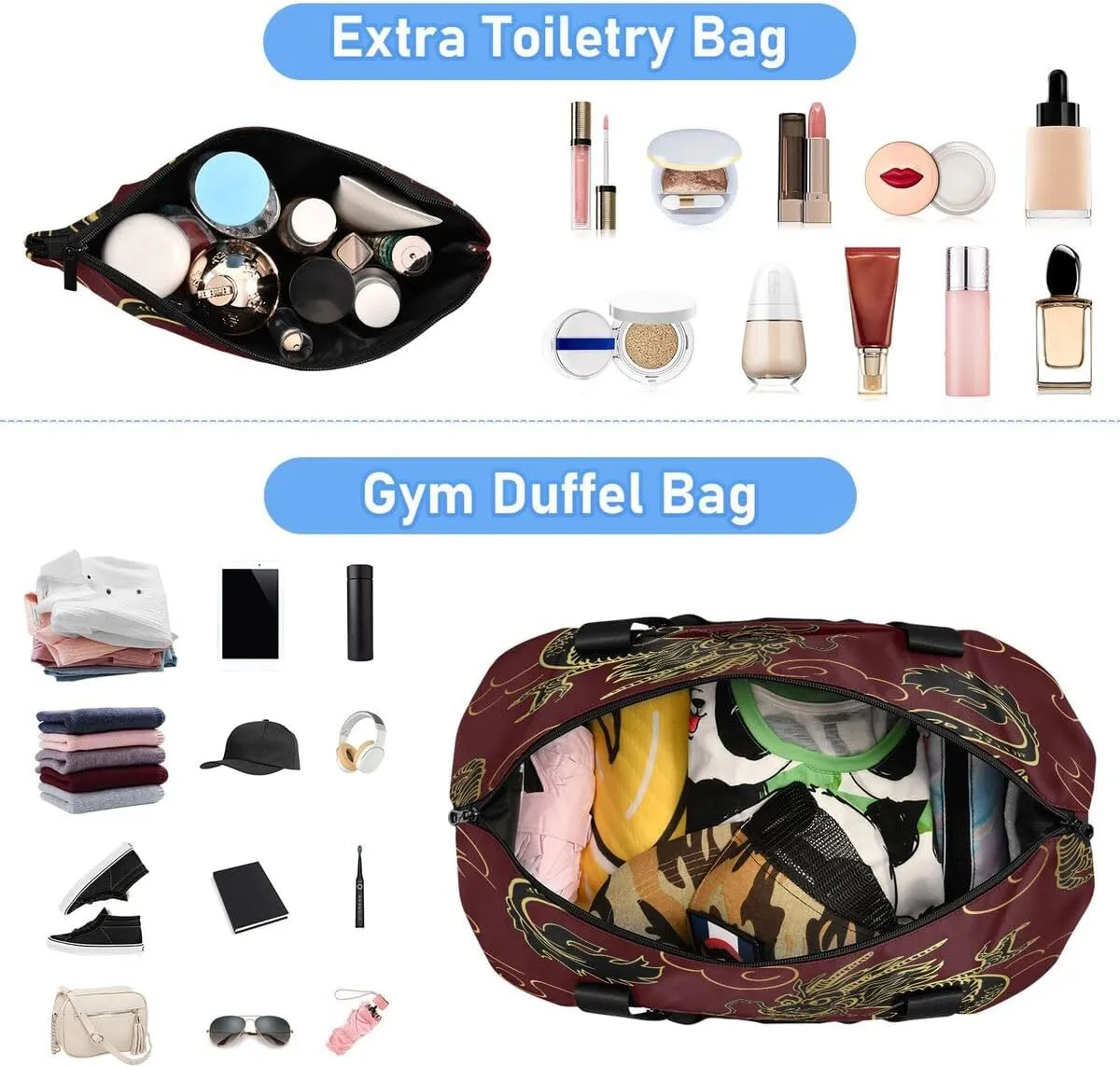 ALAZA Red Chinese Dragon Cloud Travel Duffel Bag with Shoe Compartment Tote Bag Weekender Overnight Bag with Wet Pocket for Travel,Gym,Yoga,Swimming