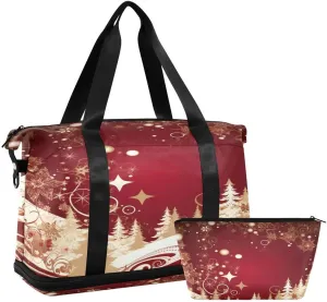 ALAZA Retro Star Pine Tree Merry Christmas Travel Duffel Bag with Shoe Compartment Tote Bag Weekender Overnight Bag with Wet Pocket for Travel,Gym,Yoga,Swimming