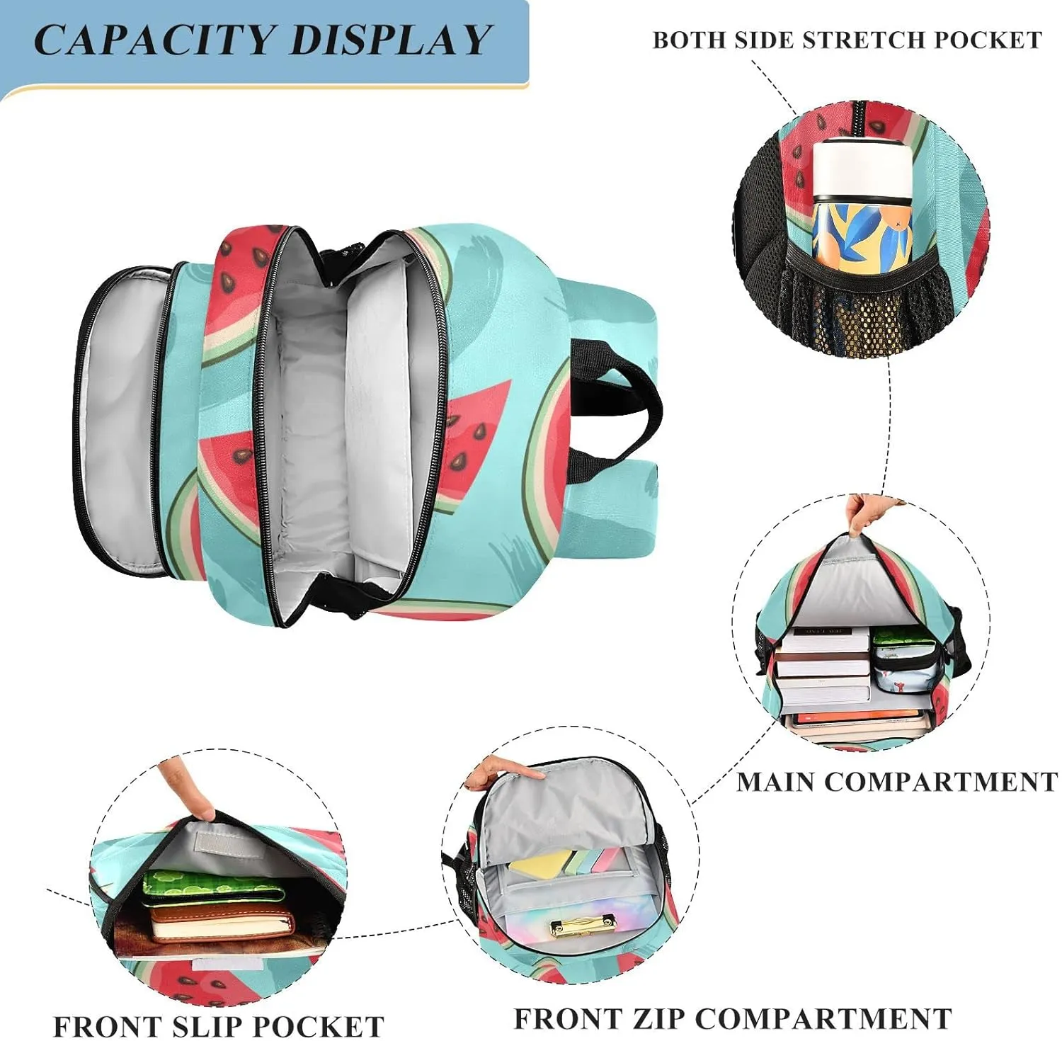 ALAZA Watermelon on Blue Casual Backpack Travel Daypack Bookbag