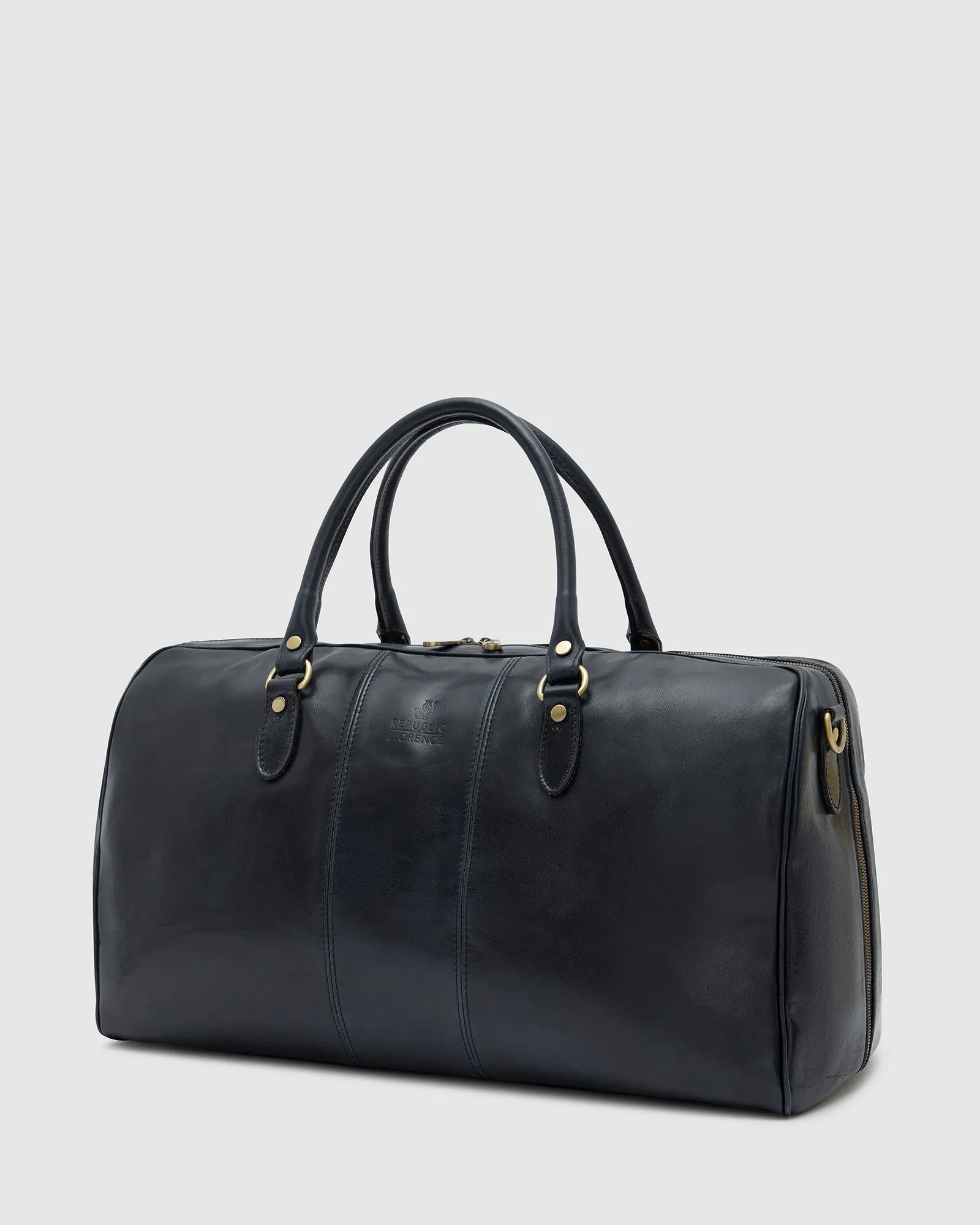 Albertis Blue Leather Weekender Bag