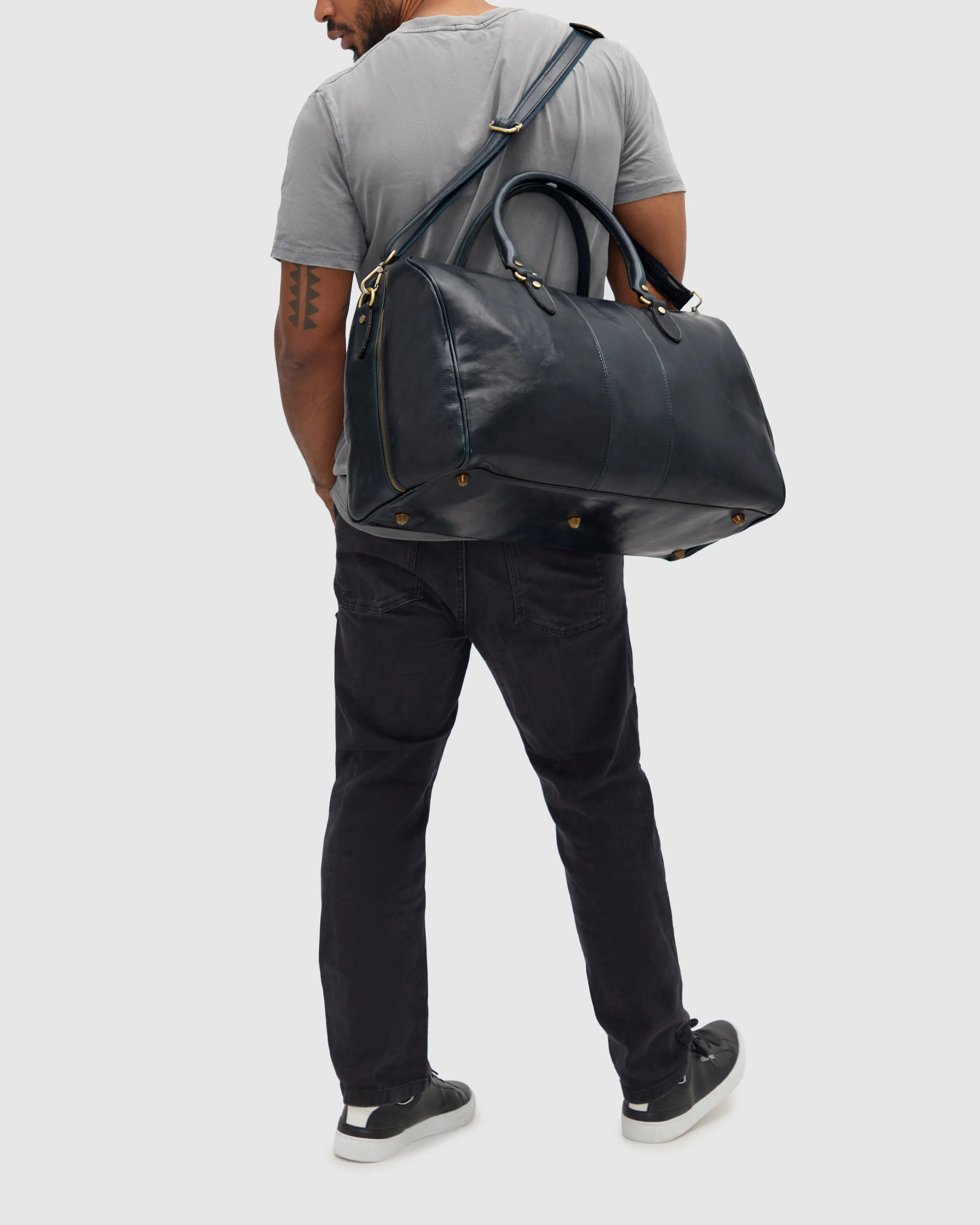 Albertis Blue Leather Weekender Bag