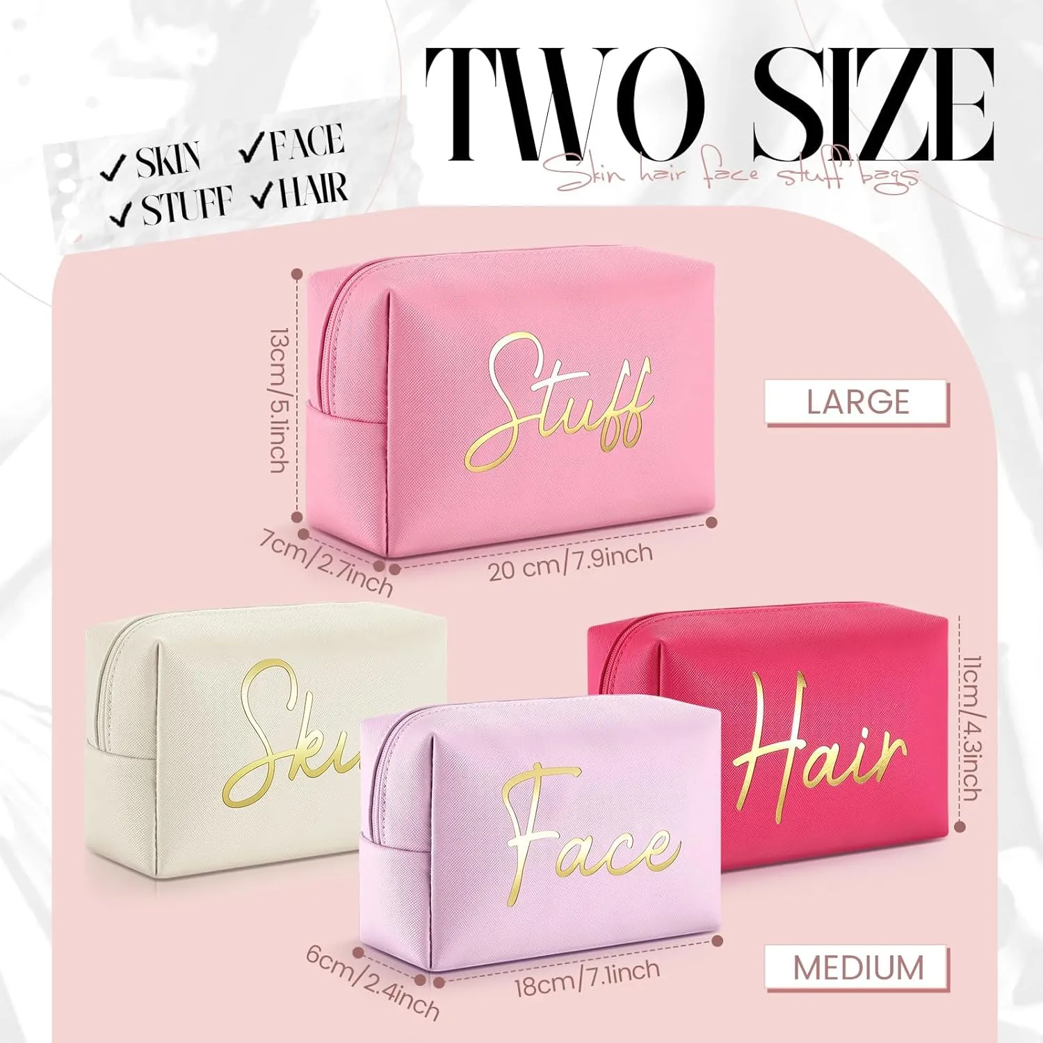 Aliceset 4 Pcs Preppy Makeup Bags Set Cute Travel Cosmetic Pouch Face Skin Hair Stuff Aesthetic Makeup Bags, PU Leather Waterproof Zipper Toiletry Pouch Gifts for Women Girl(Bright Pink)