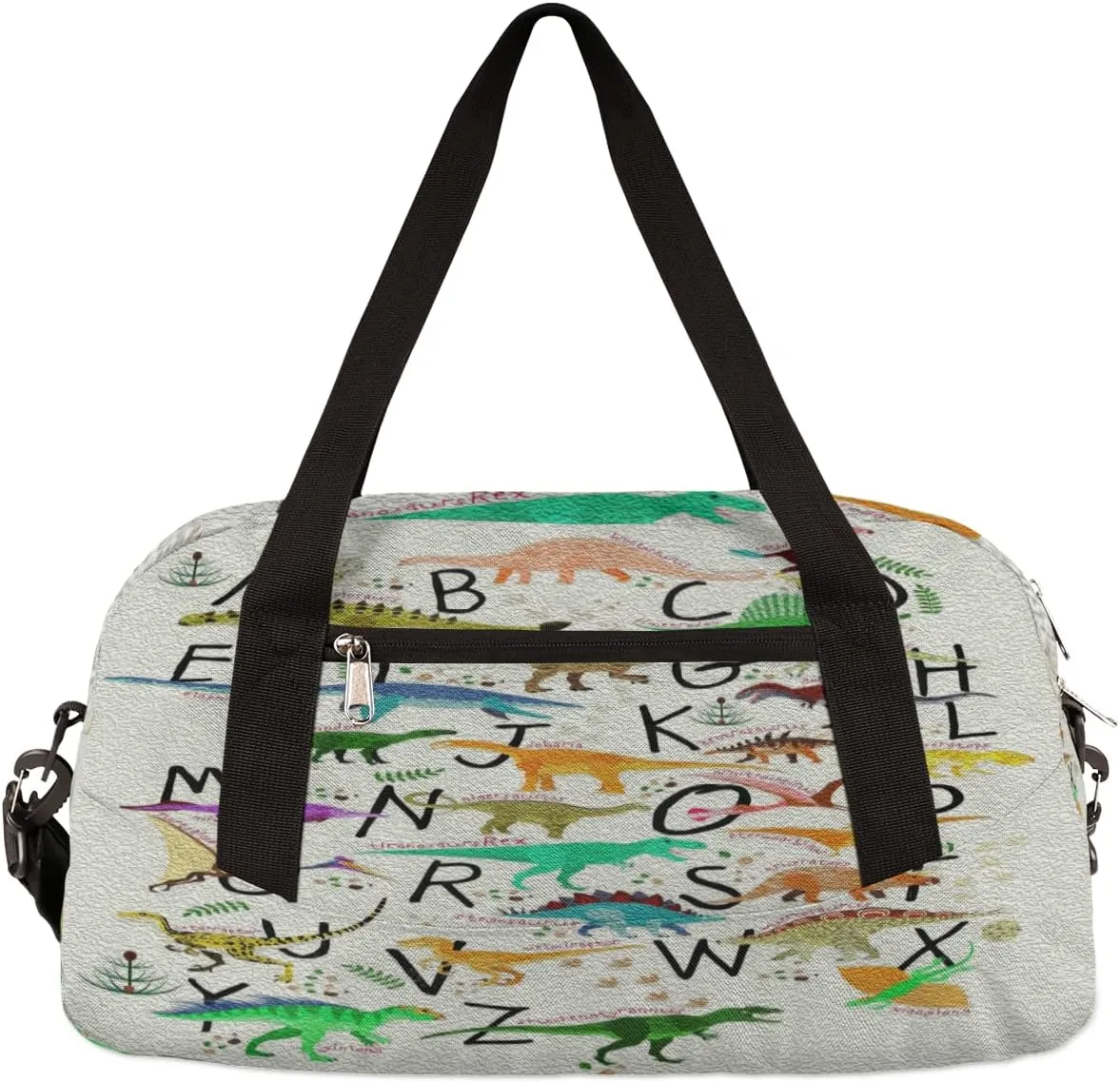 Alphabets Dinosaurs Kids Duffel Bag for Girls Boys Teens, Oil Painting Dance Bag Overnight Small Duffel Bag Carry On Weekend Sports Gym Travel Bag for School Practice Gymnastics Ballet