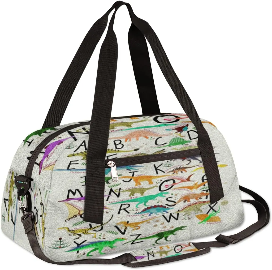 Alphabets Dinosaurs Kids Duffel Bag for Girls Boys Teens, Oil Painting Dance Bag Overnight Small Duffel Bag Carry On Weekend Sports Gym Travel Bag for School Practice Gymnastics Ballet