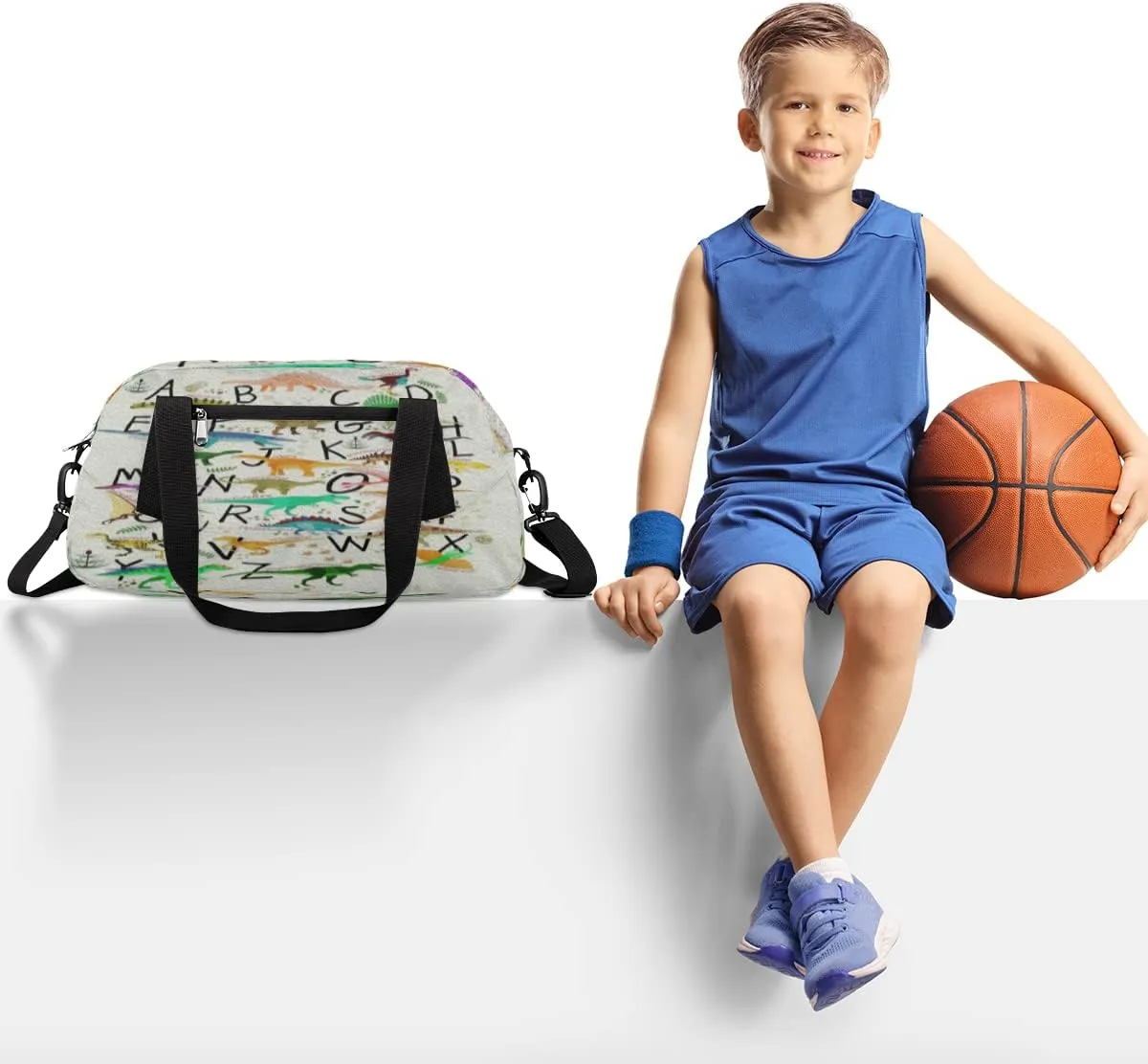 Alphabets Dinosaurs Kids Duffel Bag for Girls Boys Teens, Oil Painting Dance Bag Overnight Small Duffel Bag Carry On Weekend Sports Gym Travel Bag for School Practice Gymnastics Ballet