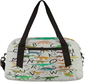 Alphabets Dinosaurs Kids Duffel Bag for Girls Boys Teens, Oil Painting Dance Bag Overnight Small Duffel Bag Carry On Weekend Sports Gym Travel Bag for School Practice Gymnastics Ballet