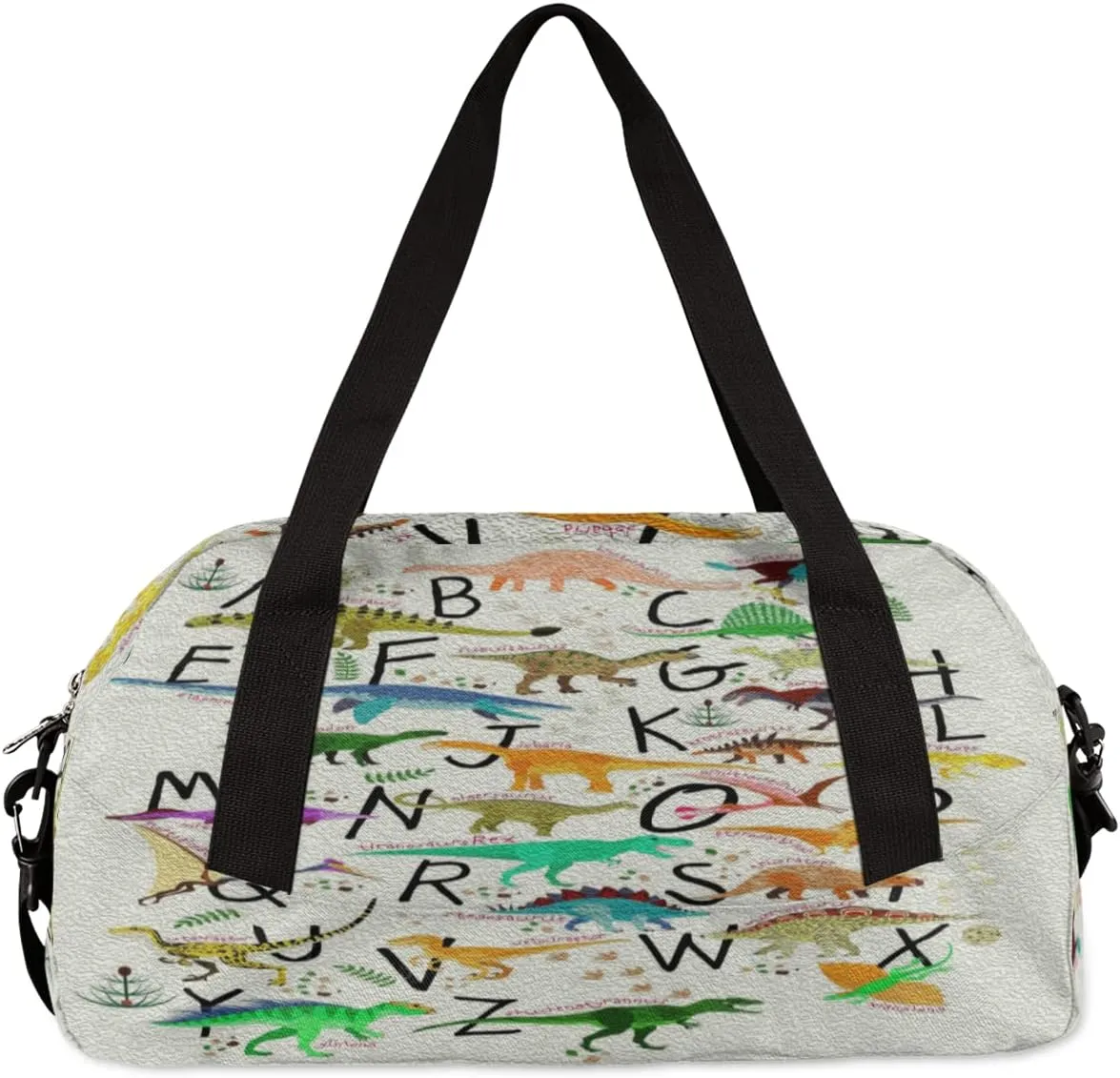 Alphabets Dinosaurs Kids Duffel Bag for Girls Boys Teens, Oil Painting Dance Bag Overnight Small Duffel Bag Carry On Weekend Sports Gym Travel Bag for School Practice Gymnastics Ballet