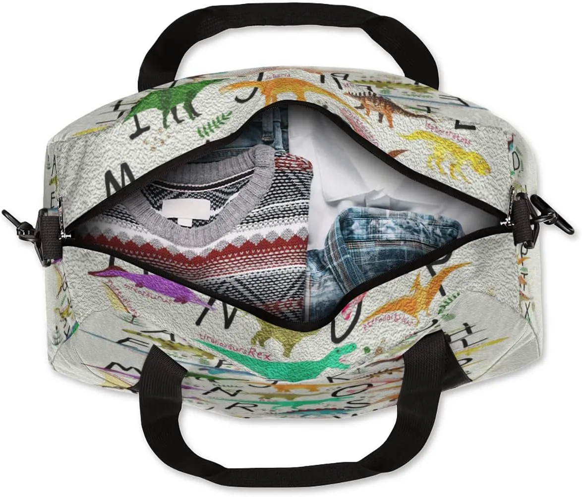 Alphabets Dinosaurs Kids Duffel Bag for Girls Boys Teens, Oil Painting Dance Bag Overnight Small Duffel Bag Carry On Weekend Sports Gym Travel Bag for School Practice Gymnastics Ballet