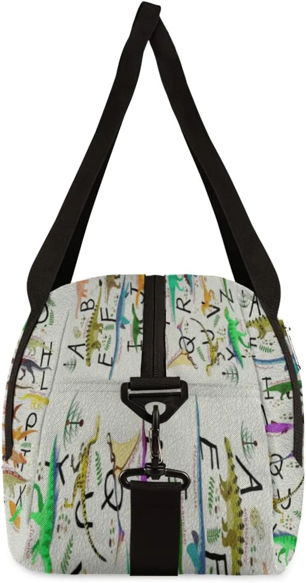 Alphabets Dinosaurs Kids Duffel Bag for Girls Boys Teens, Oil Painting Dance Bag Overnight Small Duffel Bag Carry On Weekend Sports Gym Travel Bag for School Practice Gymnastics Ballet